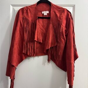 Red Fringe Vegan Suede Jacket Size M